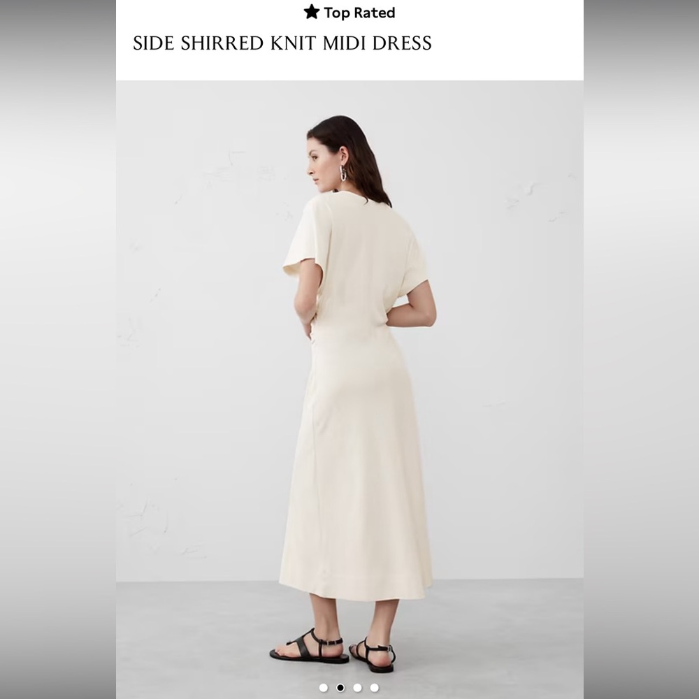 Banana Republic Cream SIDE SHIRRED KNIT MIDI DRESS large nwt